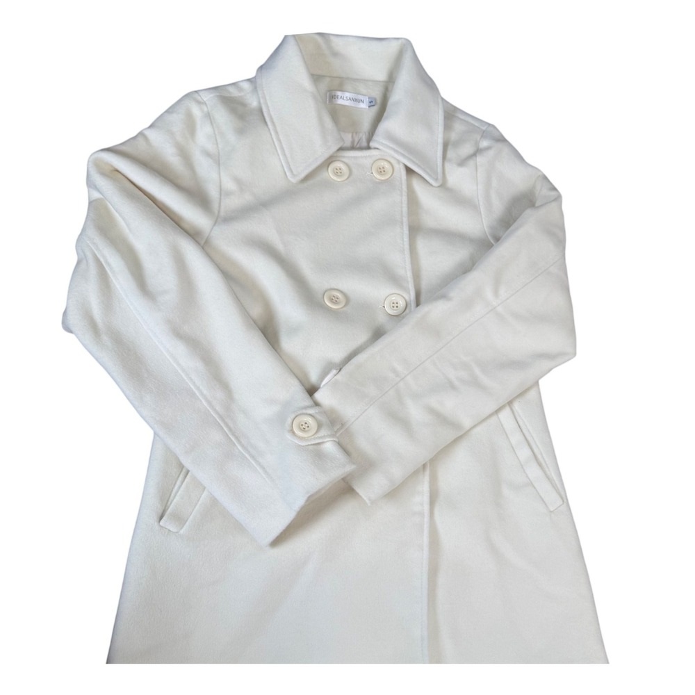Gorgeous IDEALSANXUN Cream Wool Blend Double Breasted Pea Coat Women's Size S